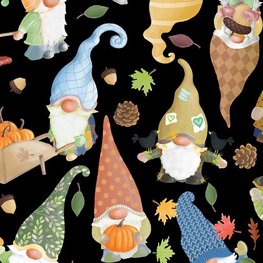 Falling for Gnomes -Allover Fall Gnomes - Black