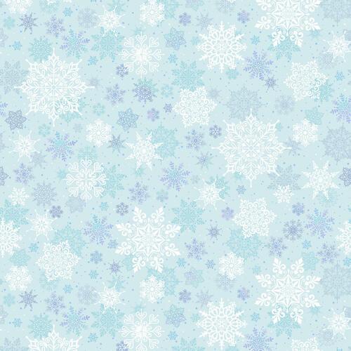 First Frost 108" -Tossed Snowflakes Aqua