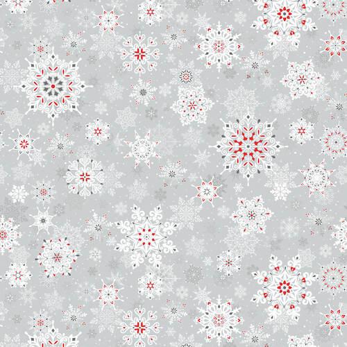 First Frost 108" -Tossed Snowflakes Gray