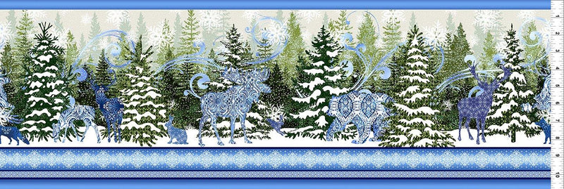 Nature's Winter - Border - Blue 1.5 yard cut