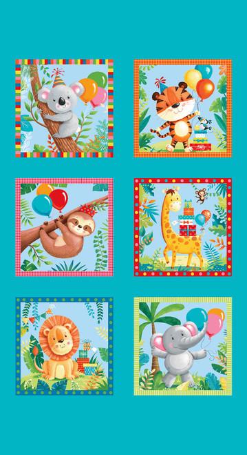 Party Animals 24" Block Panel - Turquoise