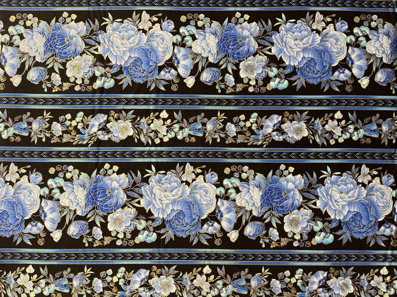 Royal Plume -  Metallic Floral Stripe - Black 1-1/2 yard