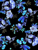 Royal Plume -  Spaced Floral wiith Feathers - Black
