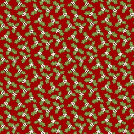 Snow Place Like Home Flannel Red Tossed Holly Leaves