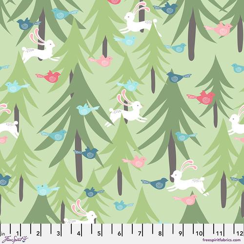 Snowy Weather - Bunnies & Birds - Lime Flannel