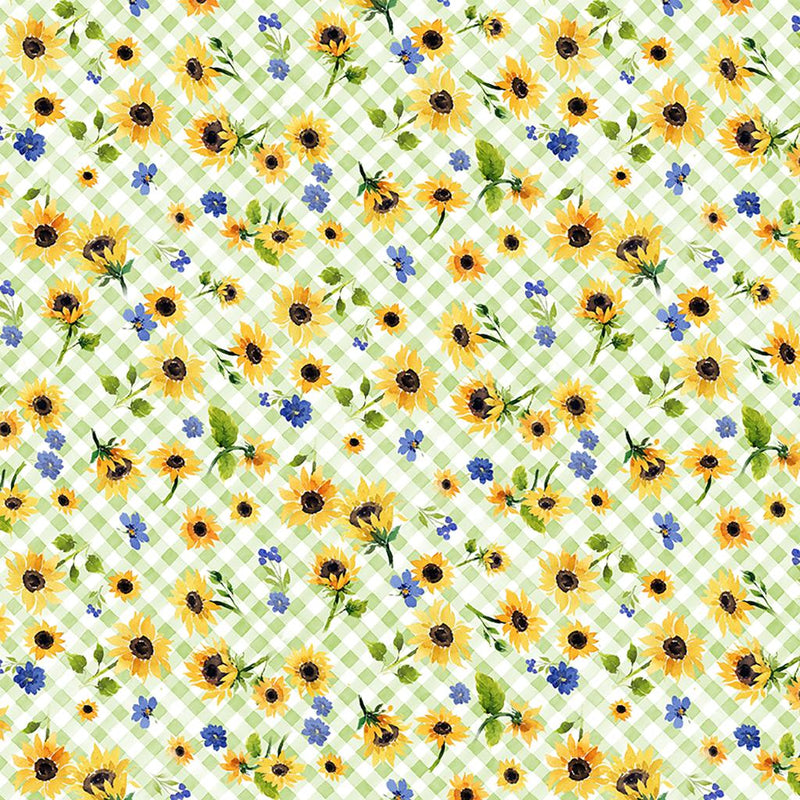 Sunflower Bouquets Floral Check - Light Green