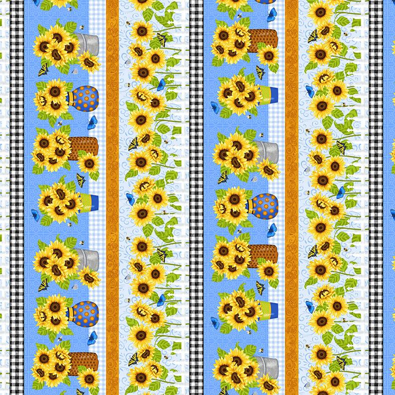 Sunny Sunflowers Border Stripe Tablerunner Fabric