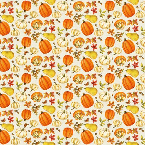 Turkey Talk Pumpkins & Leaves - Cream/Multi