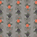 Web of Roses - Metallic Border stripe of Spiderwebs and Roses Gray
